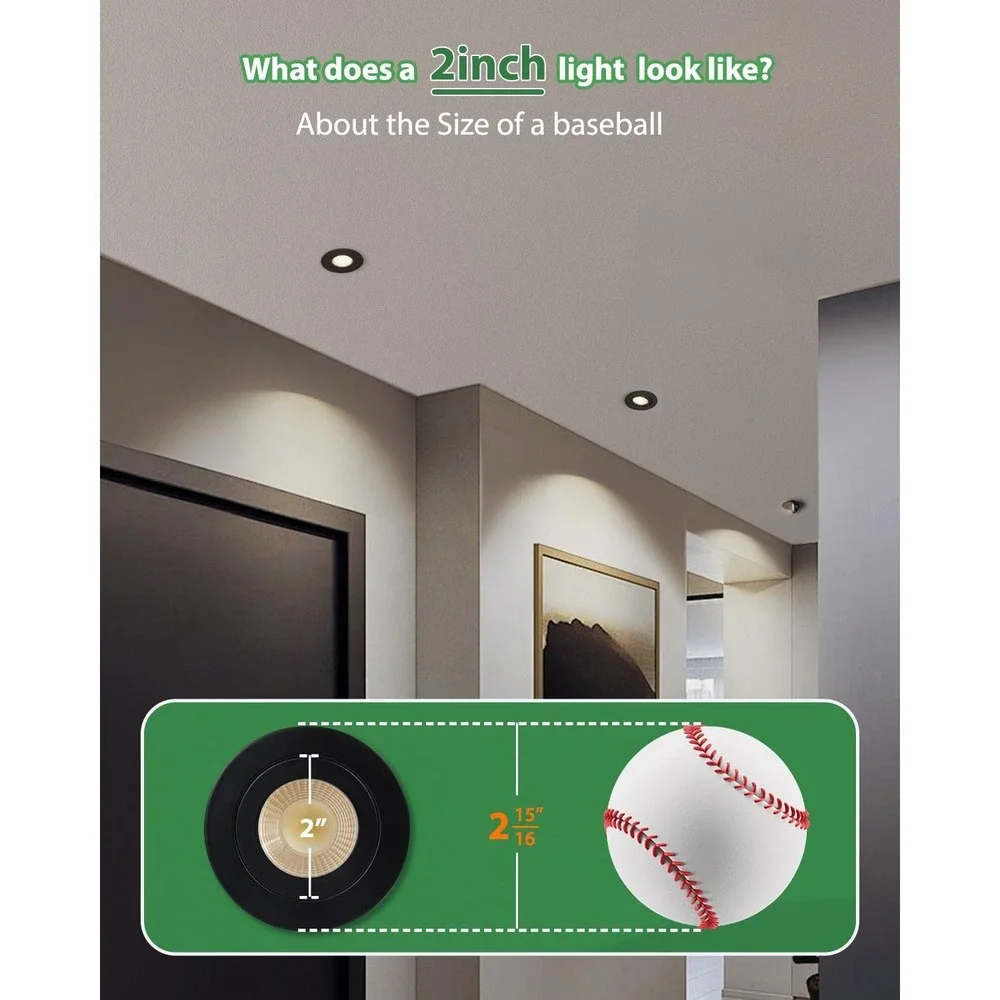 zouzai 2 Inch LED Recessed Downlight 6 Pack 5W 550LM Black 5CCT Dimmable Gimbal